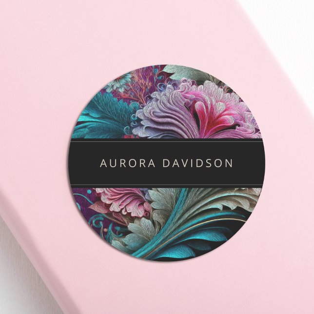 Sticker Rond Moody foncé aquarelle floral noir Personnalisé (Créateur téléchargé)