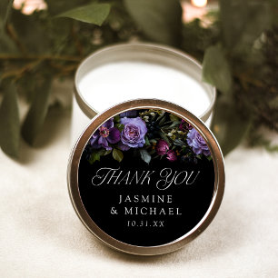 Sticker Rond Moody Gothique Purple Floral Mariage Merci