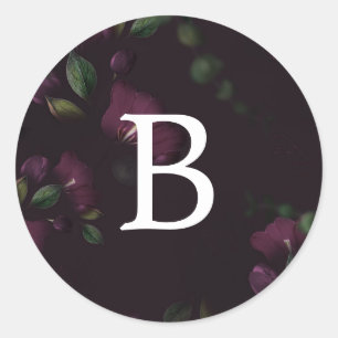 Sticker Rond Moody Purple Bloom Monogramme Mariage Enveloppe Ph