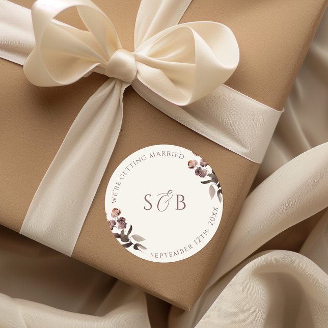 Sticker Rond Moody Purple Floral Mariage rond Initiales (Créateur téléchargé)