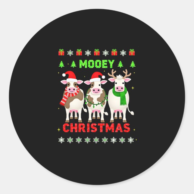 Sticker Rond Mooey Christmas Cow Christmas Ugly Sweater Pajama  (Devant)