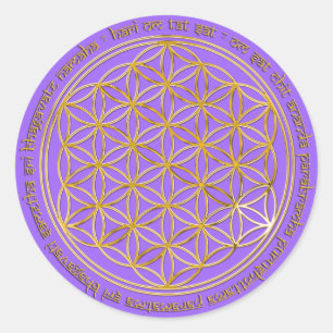 Sticker Rond Moola Mantra / Blume Des Lebens / Lila BG
