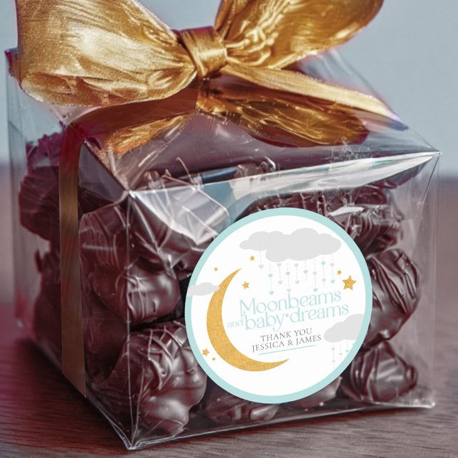 Sticker Rond Moonbeams and baby dreams baby shower blue (Créateur téléchargé)