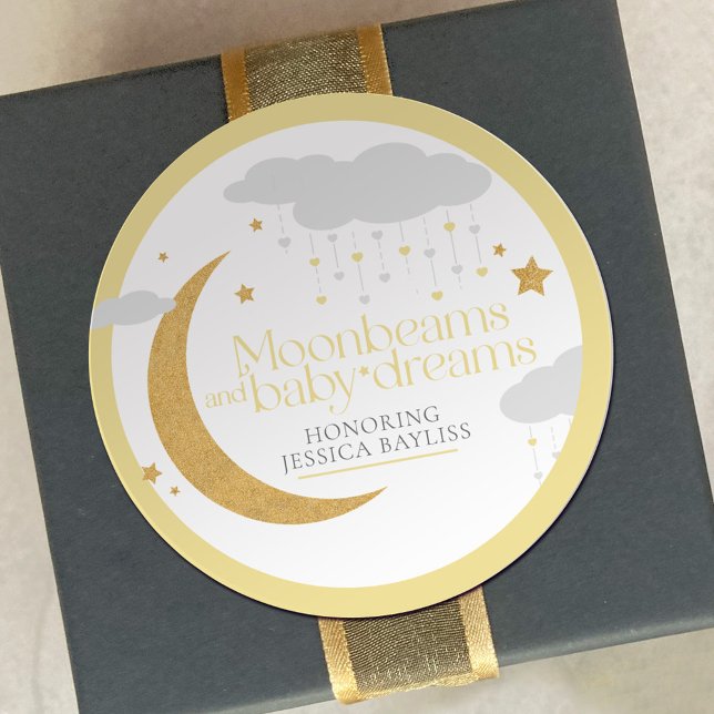 Sticker Rond Moonbeams and baby dreams baby shower yellow (Créateur téléchargé)