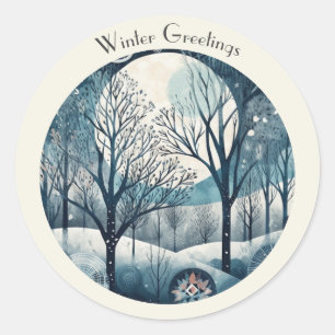Sticker Rond Moonlit Nordic Forest, personnalisable