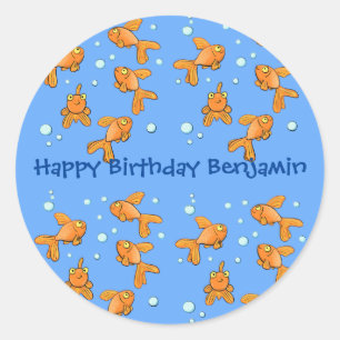Sticker Rond Morceau de poisson rouge orange mignon sur dessin 
