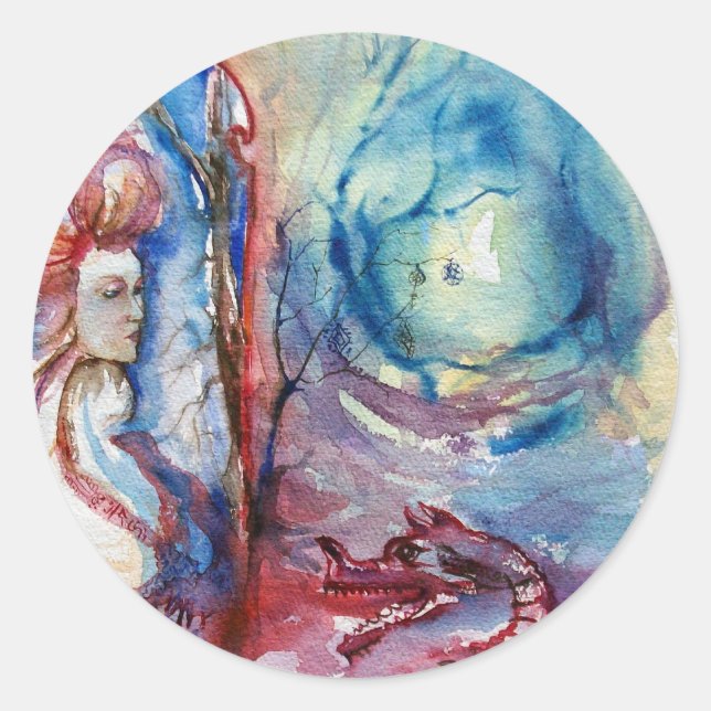 Sticker Rond MORGANA / Magie et mystère, Imaginaire bleu rose (Devant)