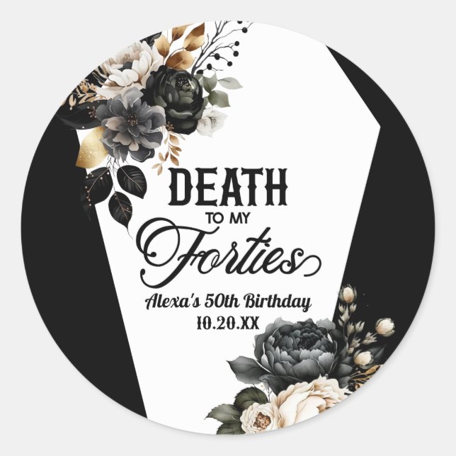 Sticker Rond Mort à mes quarante Floral 50e Anniversaire (Devant)