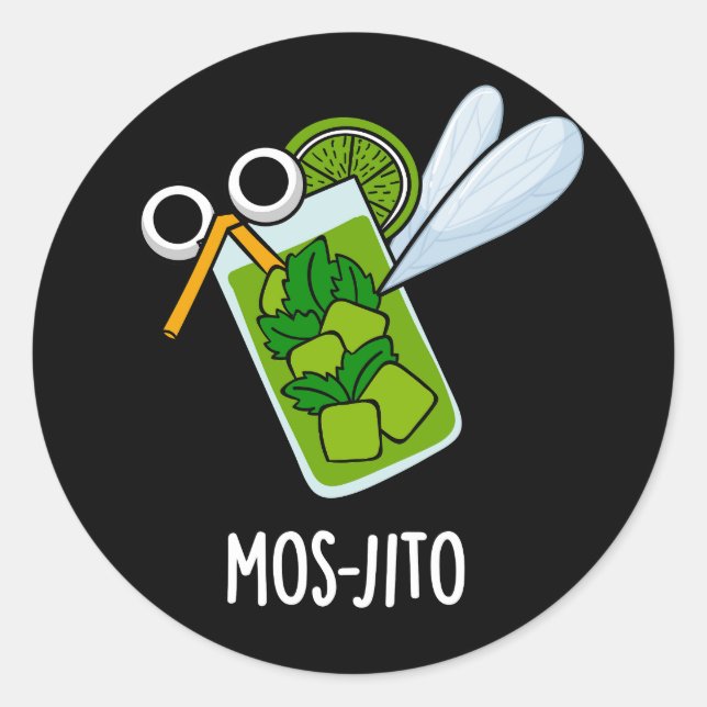 Sticker Rond Mos-jito Amusant Mojito Boisson Pun Dark BG (Devant)