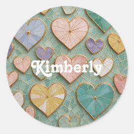 Sticker Rond Mosaic Love : Coeurs Pastel