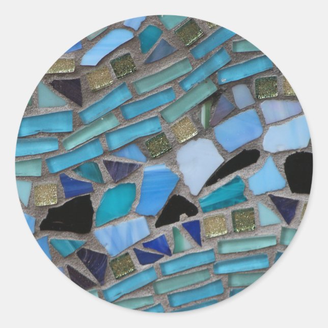 Sticker Rond Mosaïque de verre bleu de la mer (Devant)