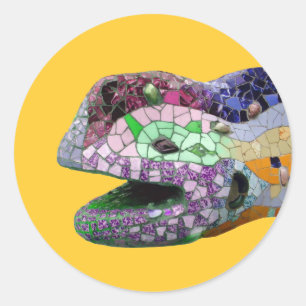 Sticker Rond Mosaïques de tête de lézard de Gaudi