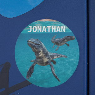 Sticker Rond Mosasaur Water Dinosaur Nom du monogramme