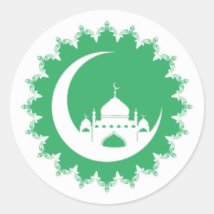 Sticker Rond Mosquée blanche en Crescent Moon Ramadan