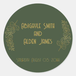 Sticker Rond Moss Green Elegant Classic Mariage