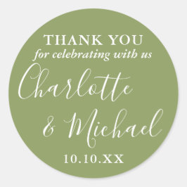 Sticker Rond Moss Green Signature Mariage Favoriser Merci