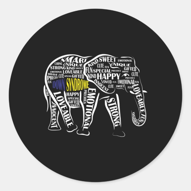 Sticker Rond Mot de sensibilisation au syndrome de Down Elephan (Devant)