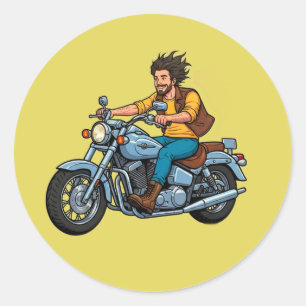 Sticker Rond Motard de dessin animé chevauchant une moto