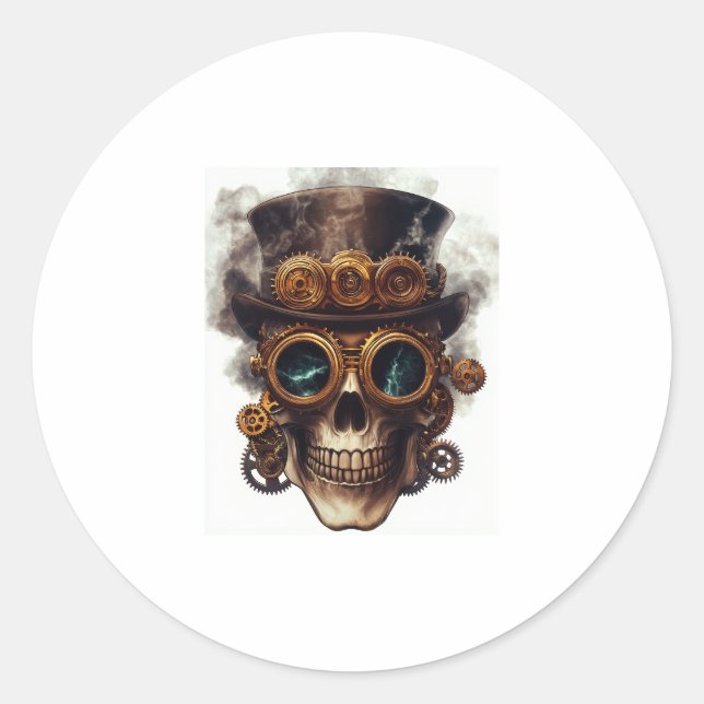 Sticker Rond Moteur crâne Steampunk (Devant)