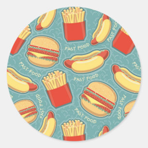 Sticker Rond Motif 3 d'aliments de préparation rapide