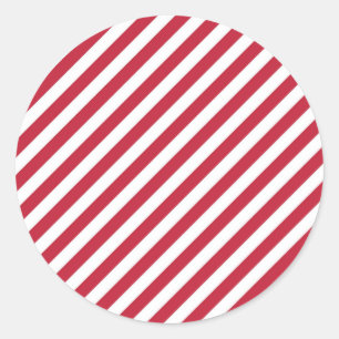 Sticker Rond Motif à bandes diagonales rouges et blanches