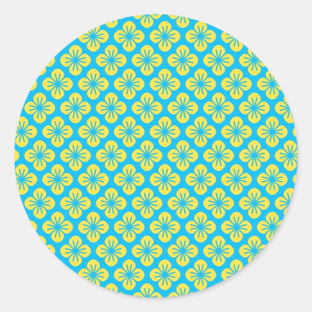 Sticker Rond Motif à fleurs en Jaune et Turquoise (Devant)