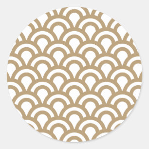 Sticker Rond Motif à l'échelle de poisson Art déco or et blanc