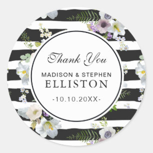Sticker Rond Motif à rayures florales peintes   MERCI