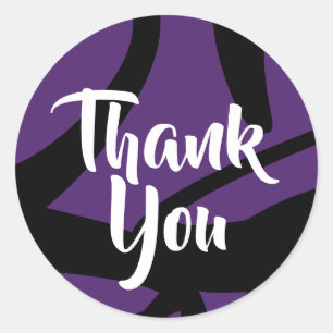 Sticker Rond Motif Abstrait moderne violet et Merci noir