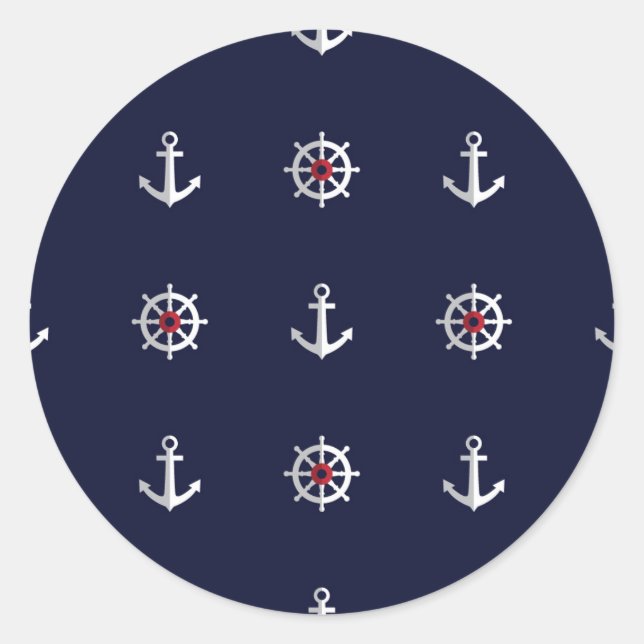Sticker Rond Motif Ancre Rouge Blanc Et Bleu (Devant)