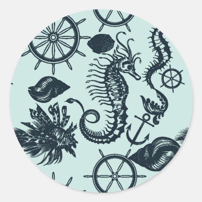 Sticker Rond Motif animal marin vintage (Devant)
