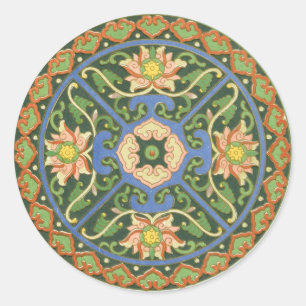 Sticker Rond Motif antique cloisonné chinois : Vert Jade