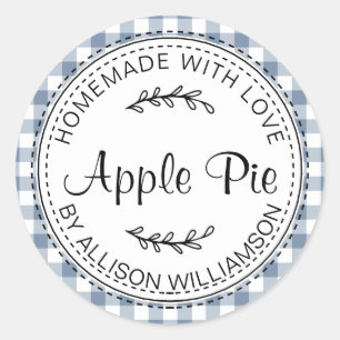 Sticker Rond Motif Apple Pie Blue Check fait maison rustique