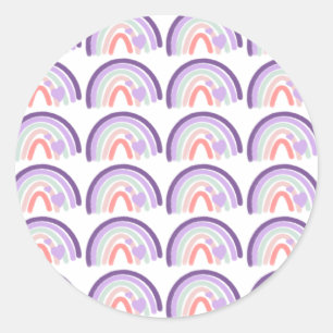 Sticker Rond Motif arc-en-ciel dessiné à la main violet pour la