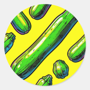 Sticker Rond Motif Art Pop Néon Courgette