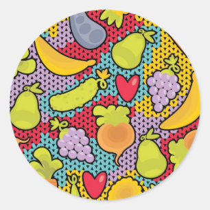 Sticker Rond Motif avec des fruits et légumes