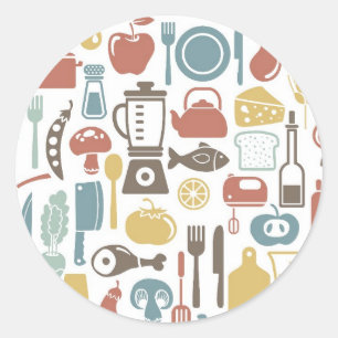 Sticker Rond Motif avec des icônes de cuisine