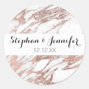 Sticker Rond Motif blanc et rose élégant chic de marbre d'or