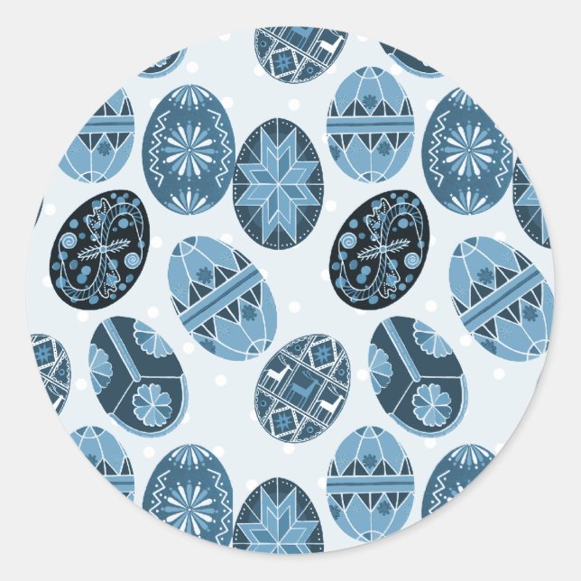 Sticker Rond Motif bleu des oeufs de Pâques ukrainiens (Devant)