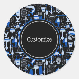 Sticker Rond Motif bleu pêche Personnalisé