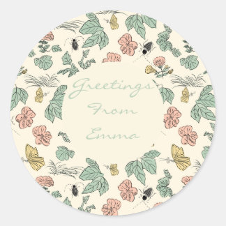 Sticker Rond Motif botanique avec papillons et coléoptères