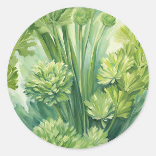 Sticker Rond Motif botanique vert de céleri luxuriant