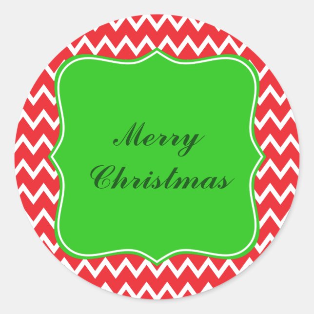 Sticker Rond Motif Chevron rouge et blanc avec Noël vert (Devant)