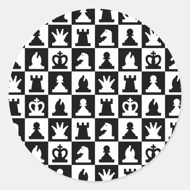 Sticker Rond Motif classique de tableau d'échec noir et blanc (Devant)