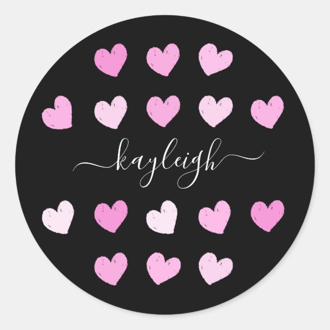 Sticker Rond Motif Coeurs roses (Devant)