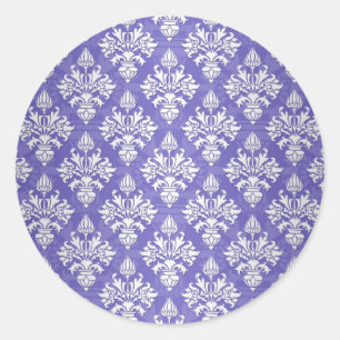 Sticker Rond Motif Damassé Artichaut Bleu Pervenche Violet