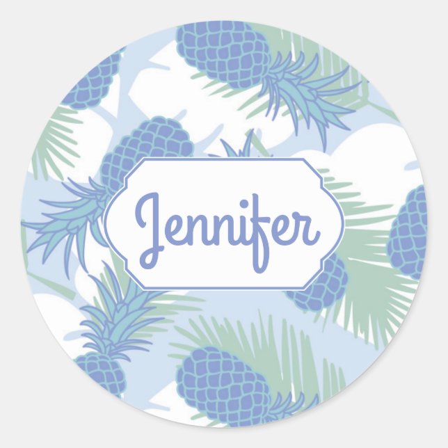 Sticker Rond Motif d'ananas pastel tropical | Ajouter Votre Nom (Devant)