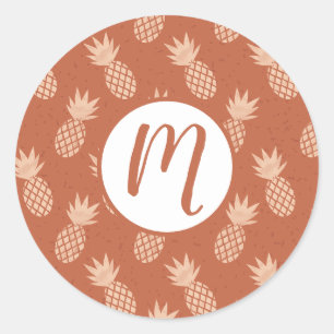Sticker Rond Motif d'ananas tropique Terracotta & Peach