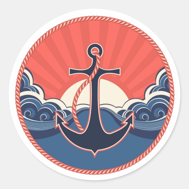 Sticker Rond Motif D'Ancre Et D'Ondes De Mer (Devant)