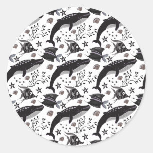 Sticker Rond Motif d'animaux aquatiques vie sous-marine 16
